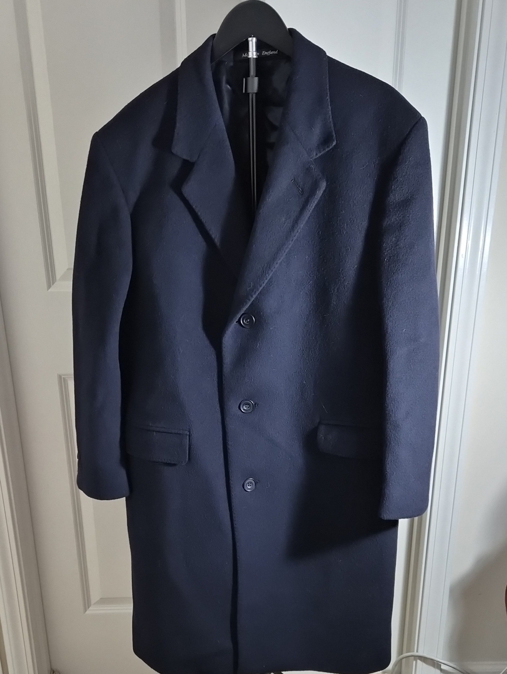 Men's Navy Wool Blend Pea Coat Classic Tailored Fit
